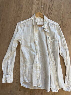 Uniqlo Linen Long Sleeve Button Down Shirt — Medium — White — Like New